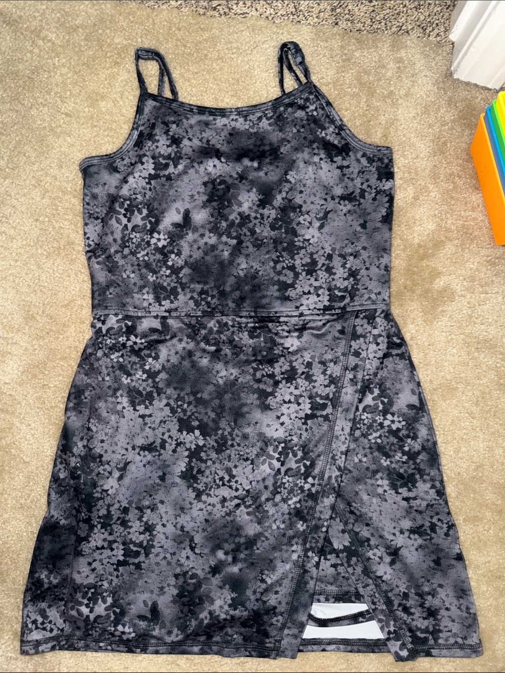 Abercrombie Kids Black and Gray Floral Tank Mini Dress